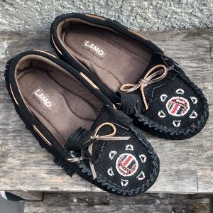 Lamo Moccasins Black Suede Size 9